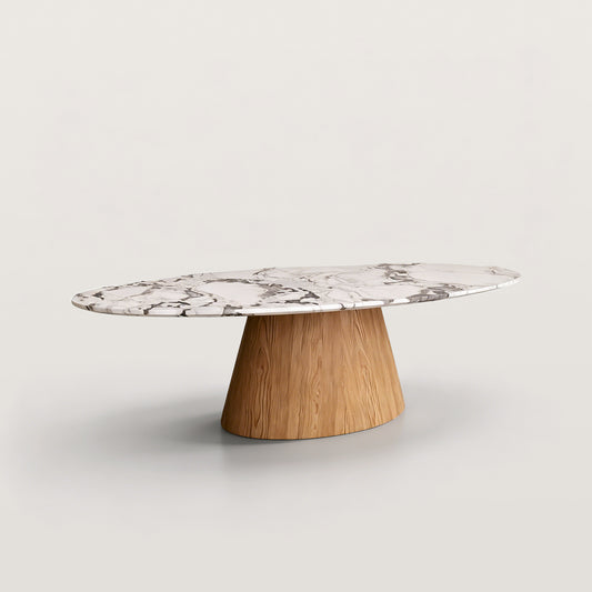 Oval Sintered Stone Dining Table with Wood Base for Dining Room
