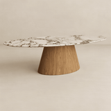 Oval Sintered Stone Dining Table with Wood Base for Dining Room