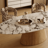 Oval Sintered Stone Dining Table with Wood Base for Dining Room