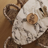 Oval Sintered Stone Dining Table with Wood Base for Dining Room