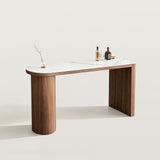 Curved Small Dining Table Bar Table with Wood Cylinder Base