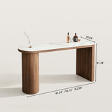 Curved Small Dining Table Bar Table with Wood Cylinder Base