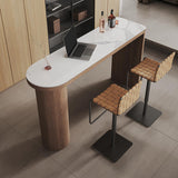 Curved Small Dining Table Bar Table with Wood Cylinder Base