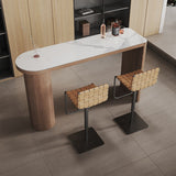 Curved Small Dining Table Bar Table with Wood Cylinder Base