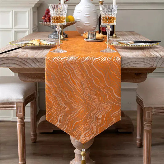 Wave Table Runner with Tassel and Luxury Satin Jacquard