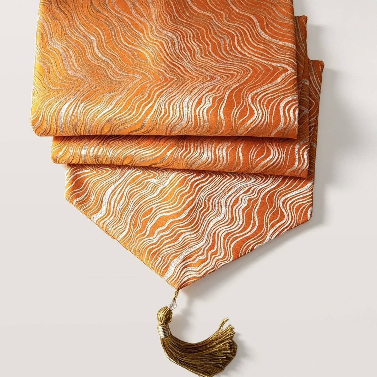Wave Table Runner with Tassel and Luxury Satin Jacquard