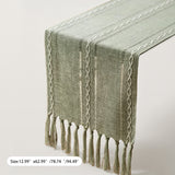 Linen Textured Table Runner with White Embroidery Pattern