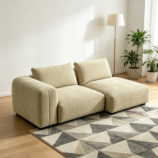 Corduroy L-Shaped Sofa with 2 Modules for Living Room