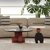 Round Coffee Table with Irregular Geometric Base for Living Room