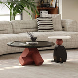 Round Coffee Table with Irregular Geometric Base for Living Room