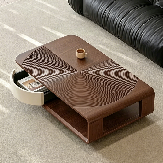 Rectangular Coffee Table with Recessed Wave Texture Tabletop