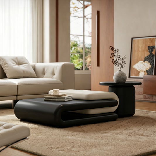 Curved Coffee Table Set with Matching Round Side Table
