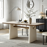 Rectangular Sintered Stone Dining Table with Thick Pedestal Legs