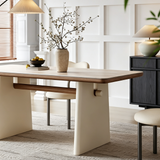 Rectangular Sintered Stone Dining Table with Thick Pedestal Legs