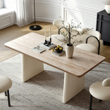 Rectangular Sintered Stone Dining Table with Thick Pedestal Legs
