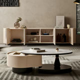 Modern Curved TV Stand with Storage Cabinets for Living Room
