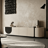 Modern Curved TV Stand with Storage Cabinets for Living Room