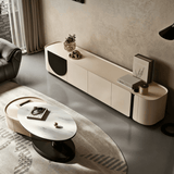 Modern Curved TV Stand with Storage Cabinets for Living Room