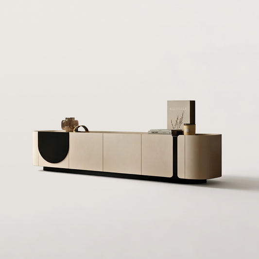 Modern Curved TV Stand with Storage Cabinets for Living Room