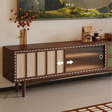 TV Stand with Sliding Doors and LED Lights for Living Room