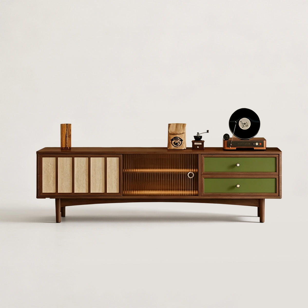 TV Stand with Sliding Doors and LED Lights for Living Room