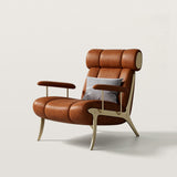 Mid-Century Leather Lounge Chair with Gold Metal Frame