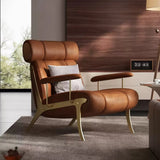 Mid-Century Leather Lounge Chair with Gold Metal Frame