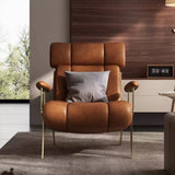 Mid-Century Leather Lounge Chair with Gold Metal Frame