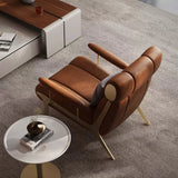 Mid-Century Leather Lounge Chair with Gold Metal Frame