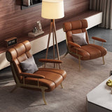 Mid-Century Leather Lounge Chair with Gold Metal Frame