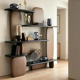 Asymmetrical Display Shelf with Wood Panels and Gloss Shelves