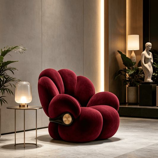 Petal Shaped Velvet Lounge Chair with Gold Metal Detail