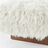 High-End Fluffy Sheepskin Covered Bench with Walnut Base