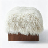High-End Fluffy Sheepskin Covered Bench with Walnut Base