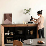 Rustic Wood Storage Cabinet with 6 Open Cubby for Living Room