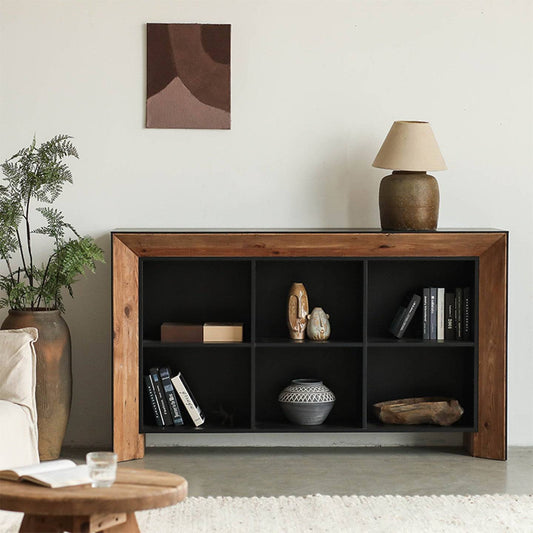 Rustic Wood Storage Cabinet with 6 Open Cubby for Living Room