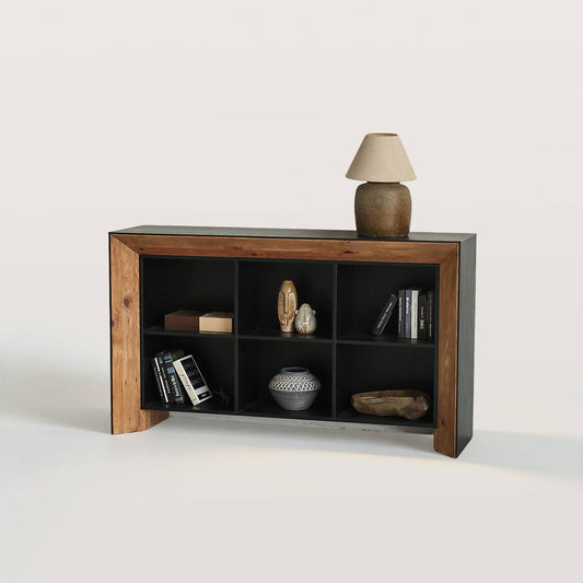 Rustic Wood Storage Cabinet with 6 Open Cubby for Living Room