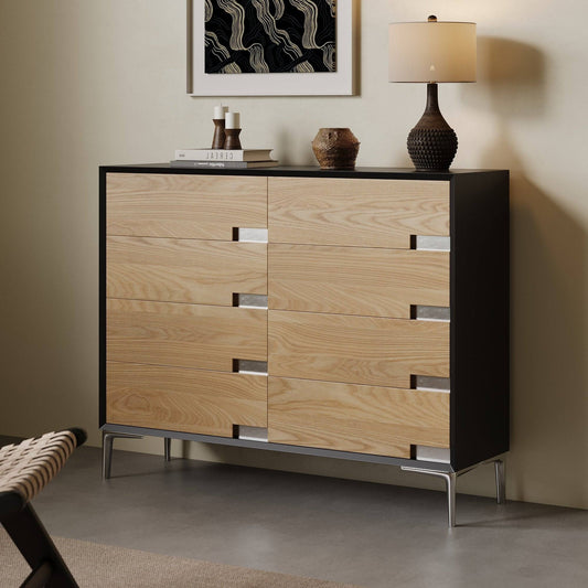 8-Drawer Wood Dresser with Recessed Stainless Steel Handles