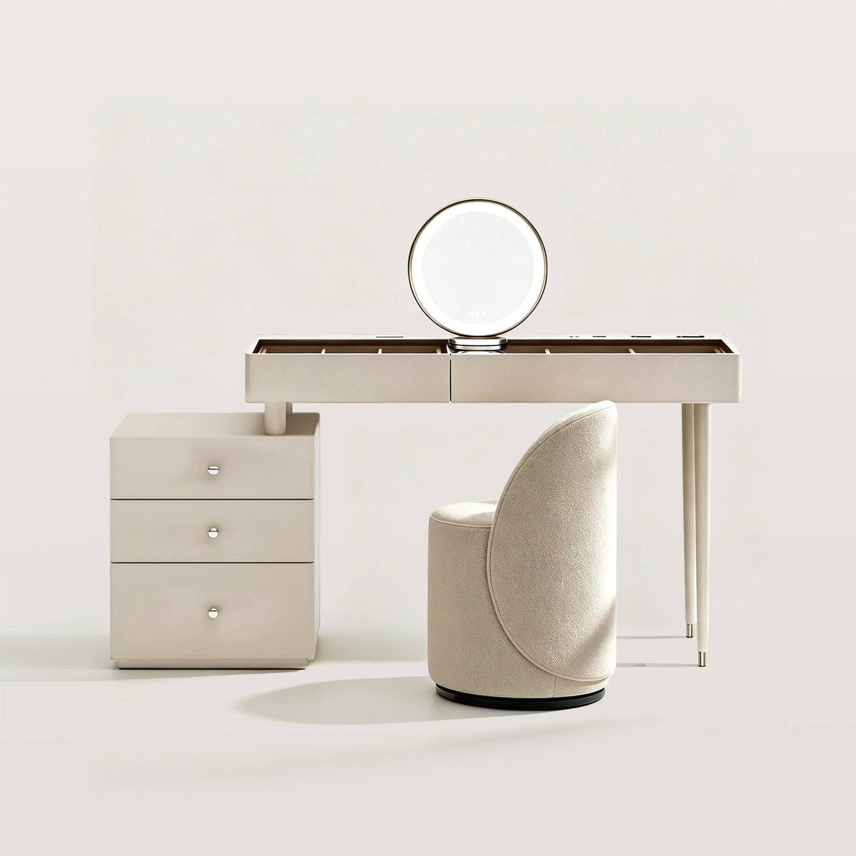 Vanity Desk with Drawer Cabinet and LED Mirror for Bedroom