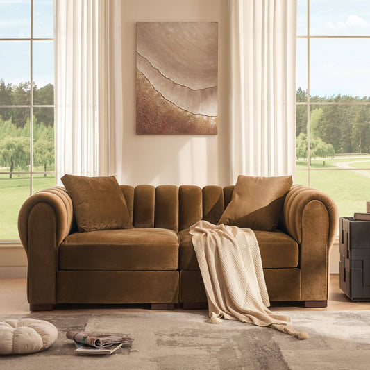 Modular Sofa with Round Arms and Thick Seat Cushions