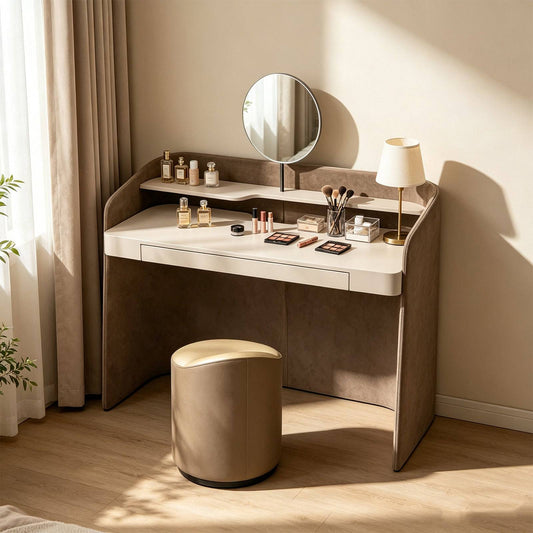 Luxury Upholstered Makeup Vanity with C-shaped Carcass