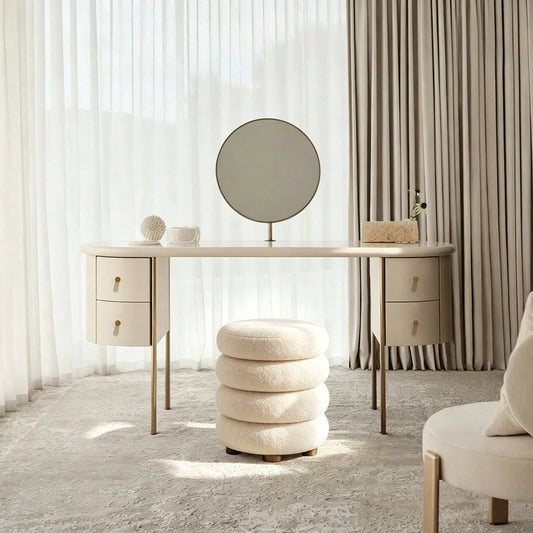 Modern Oval Makeup Vanity with Gold Metal Legs