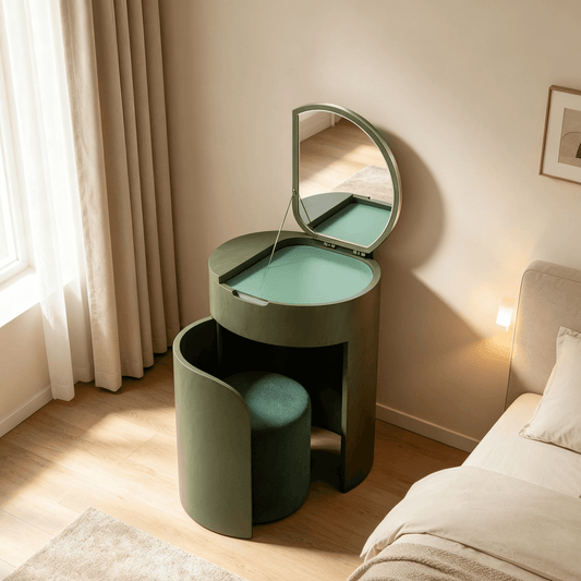 Integrated Makeup Vanity Set with Flip Mirror and Hidden Stool