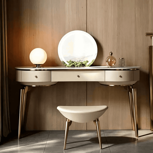Sintered Stone Makeup Vanity Table with Metal Tapered Legs