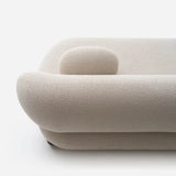 Plush Boucle Curved Sofa with Wood Round Legs