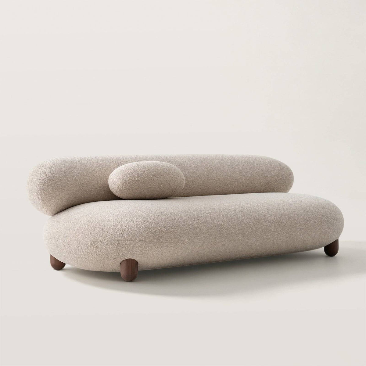 Plush Boucle Curved Sofa with Wood Round Legs