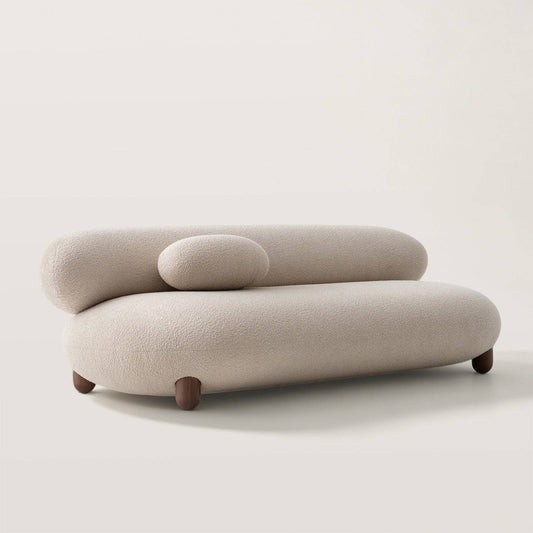 Plush Boucle Curved Sofa with Wood Round Legs
