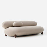 Plush Boucle Curved Sofa with Wood Round Legs