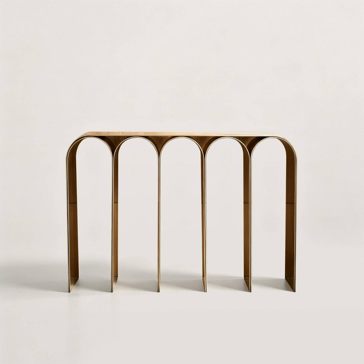 Sculptural 5 Arch Console Table with Brass-colored Coating