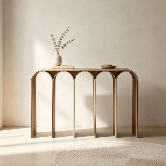 Sculptural 5 Arch Console Table with Brass-colored Coating